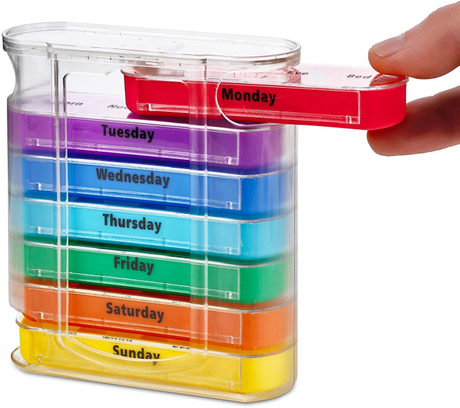Dispensador de píldoras de colores cuatro veces al día semanal con compartimentos apilables