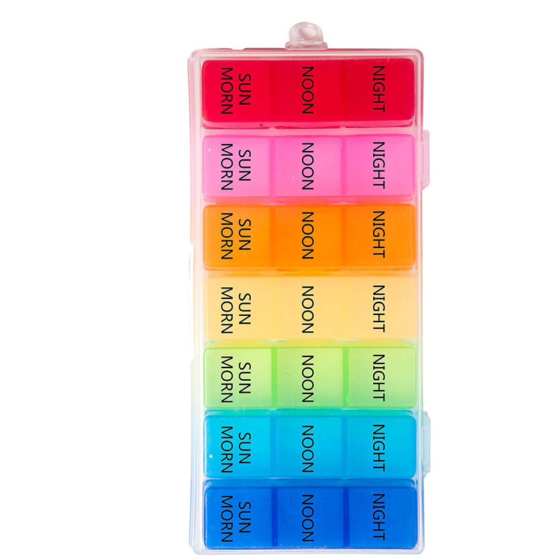 Caja de tableta de medicación semanal colorida desmontable