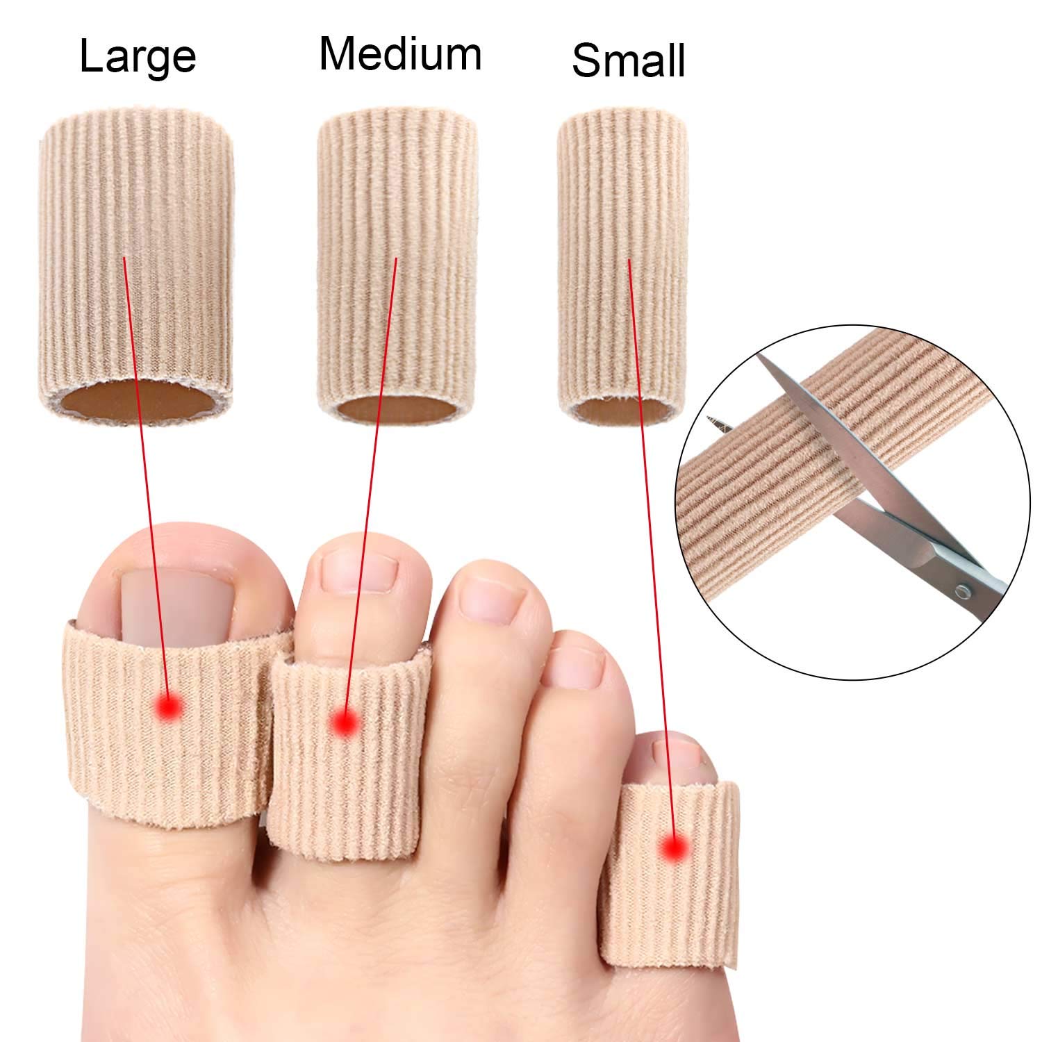 Cómodo protector de tela para los dedos del pie con forro de gel para evitar los dedos en martillo