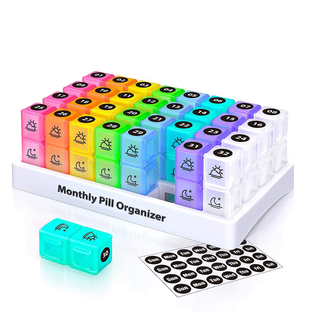 Planificador de píldoras mensual colorido 2 veces al día para el hogar