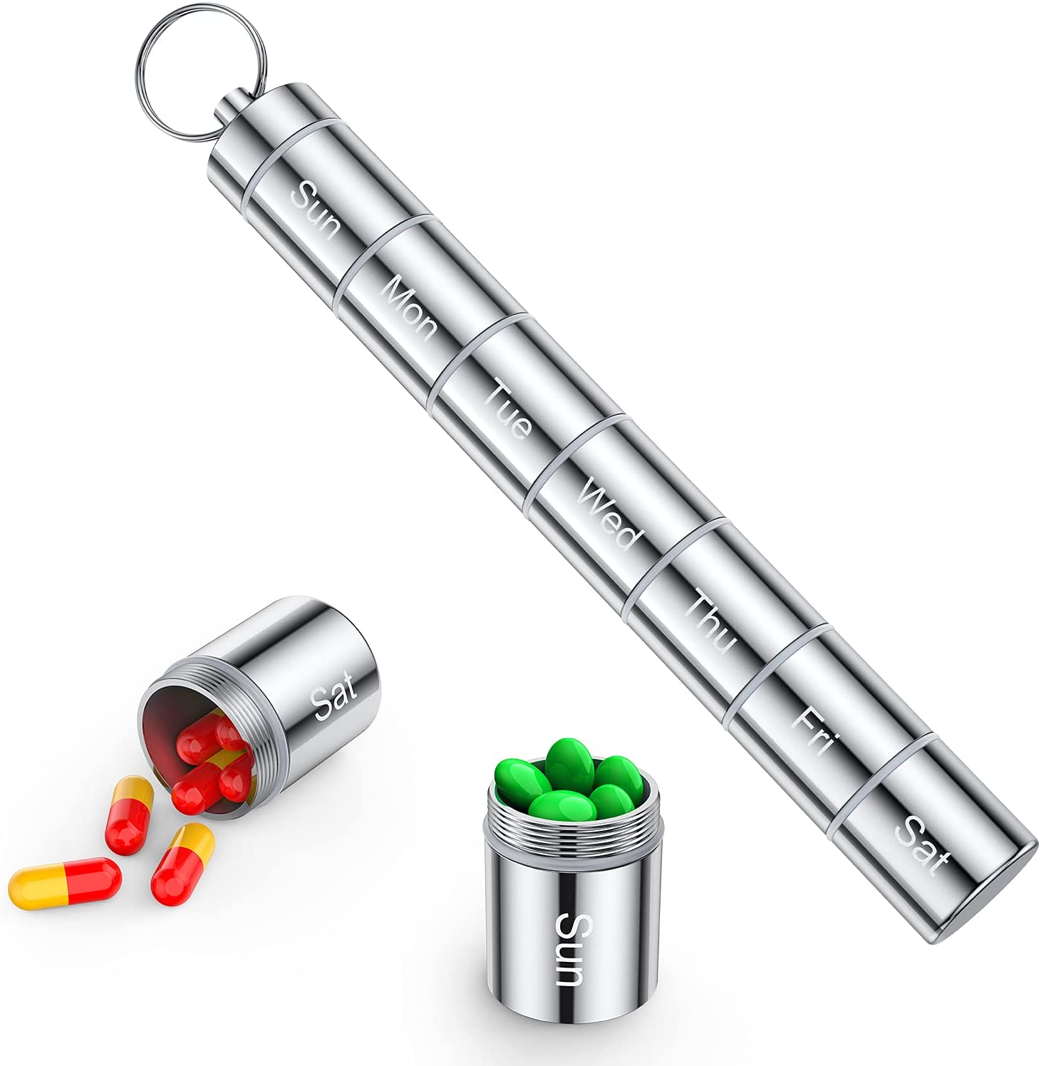 Pastillero portátil de aluminio y metal resistente al agua