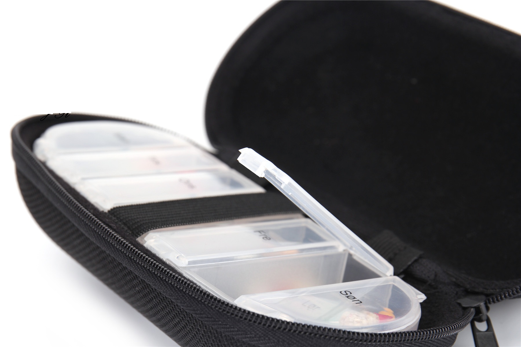 Pastillero semanal de plástico de 7 compartimentos con estuche para gafas