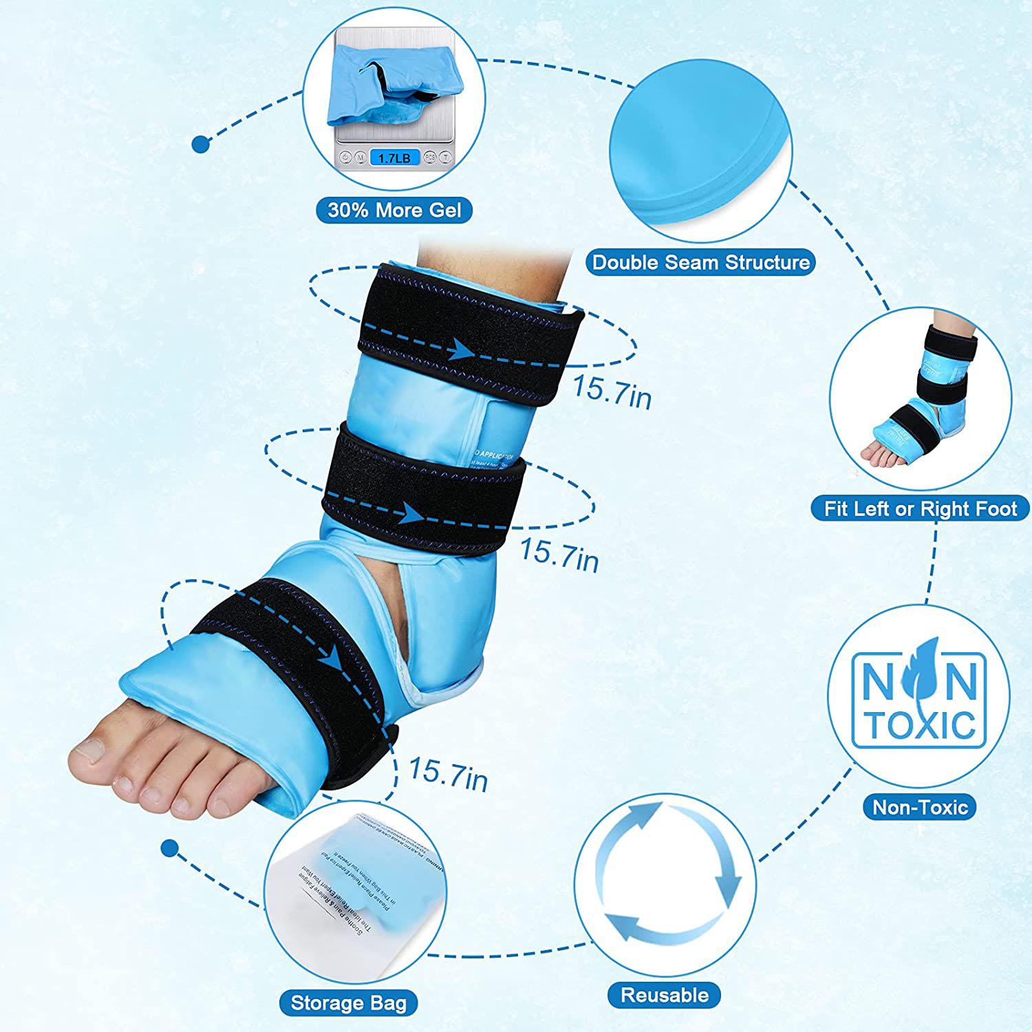 Envoltura de hielo de gel de tobillo reutilizable para lesiones